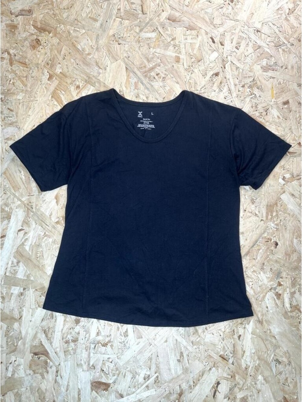 Xersion Quick-Dry Activewear Tee Womens Large Black Short Sleeve Twist Back